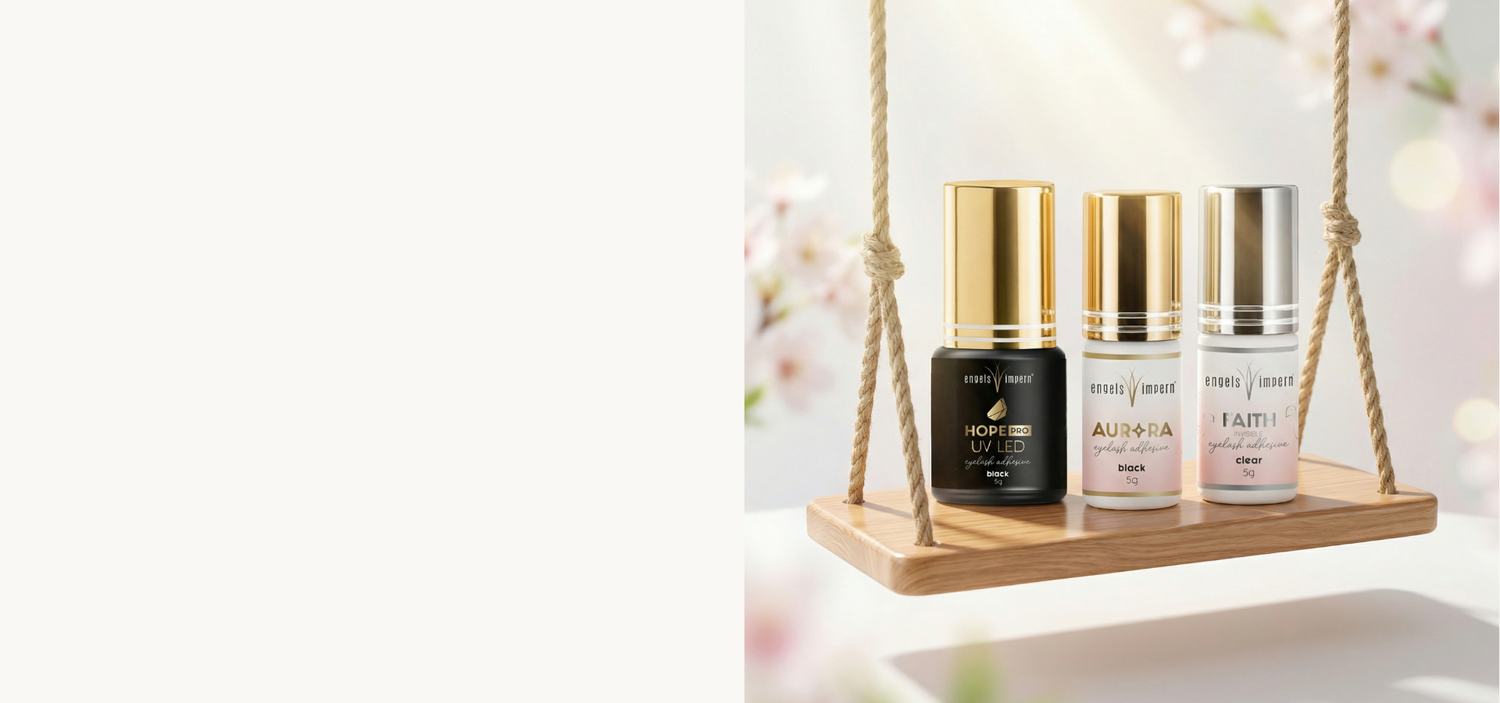 EngelsWimpern Wimpernkleber Hope Pro UV LED sowie Aurora und Faith Lash Adhesive für professionelle Wimpernverlängerung