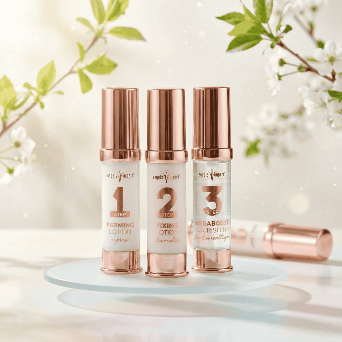 EngelsWimpern Express Wimpernlifting System Step 1 Perming Lotion, Step 2 Fixing Lotion mit Farbe mischbar und Step 3 Keraboost Pflege