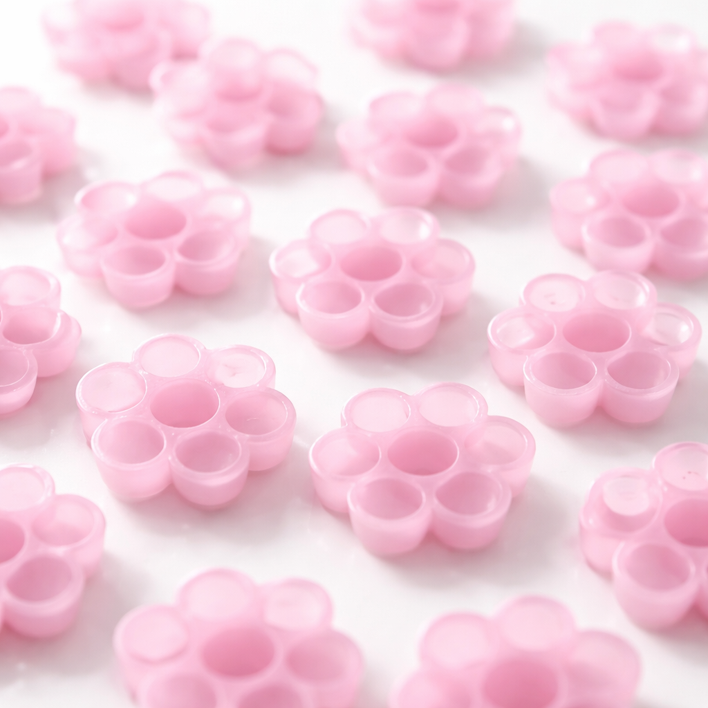 Glue Holder „Flower 7er-Tropfenfach“ – selbstklebende Kleberpaletten (50 Stück, Rosa)