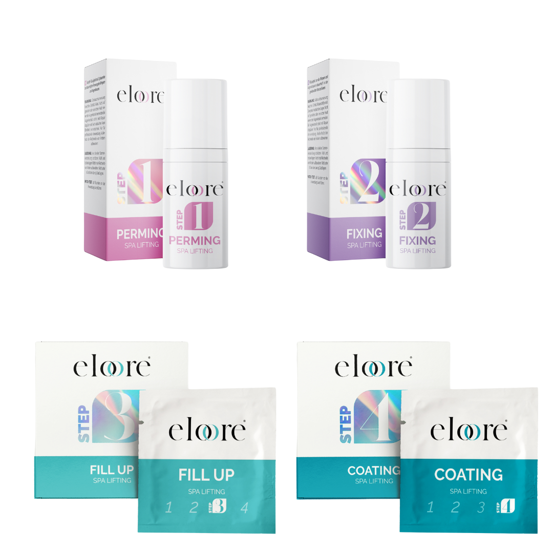 Cysteamine Wimpernlifting Set – eloore® Lash & Brow Lifting System mit sanfter Formel für perfekte Wimpern und Augenbrauen.