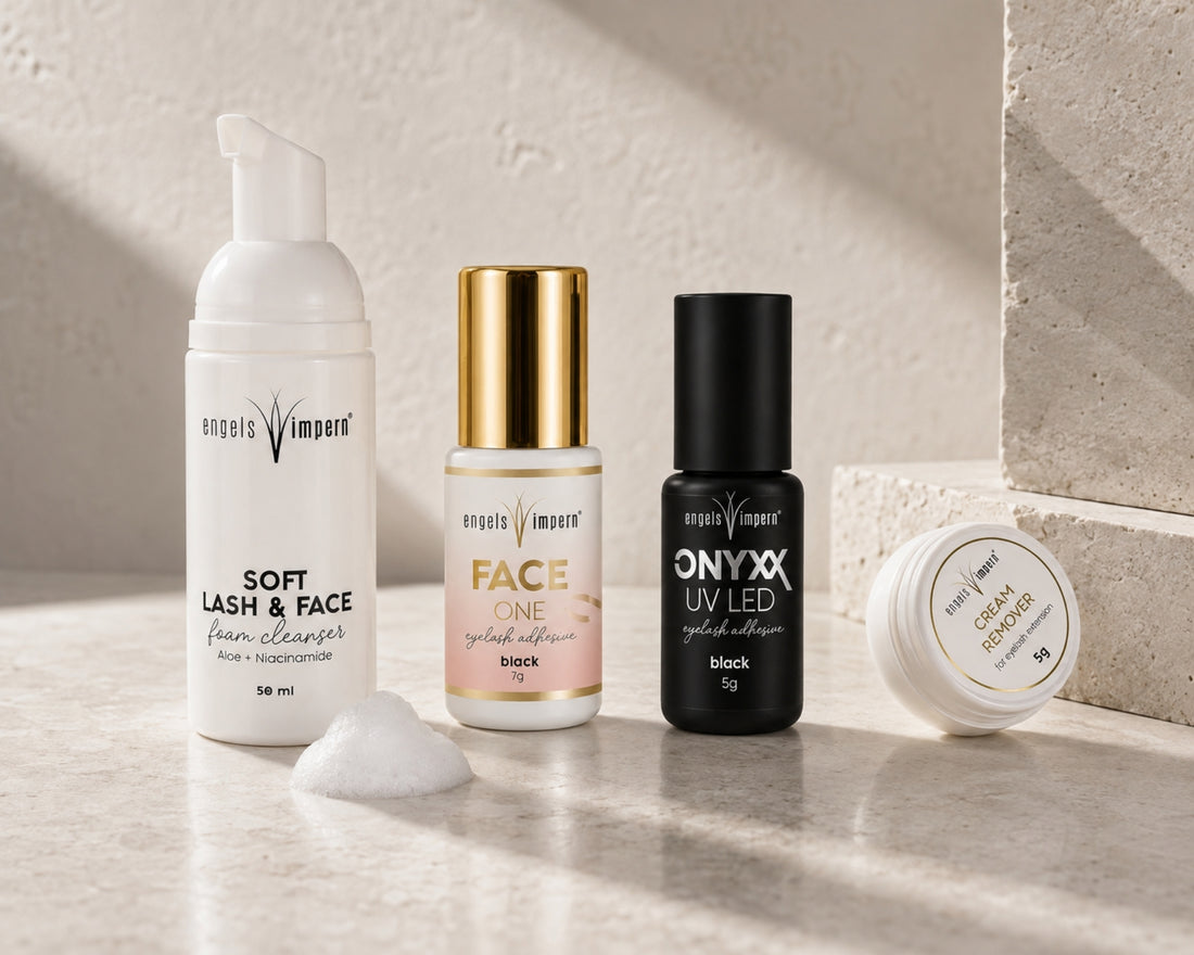 EngelsWimpern Produkte für Wimpernverlängerung mit Soft Lash & Face Cleanser, FACE ONE und ONYXX Wimpernkleber sowie Cream Remover