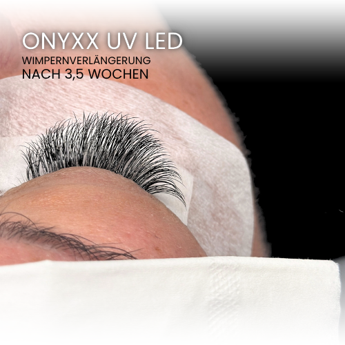 Haltbarkeit der Wimpernverlängerung nach 3,5 Wochen mit ONYXX UV LED Wimpernkleber