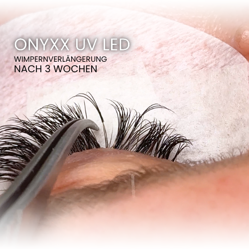 Haltbarkeit der Wimpernverlängerung nach 3 Wochen mit ONYXX UV LED Wimpernkleber