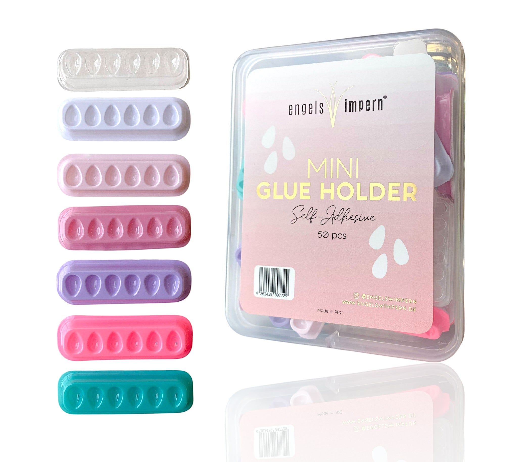 Glue Holder „6er-Tropfenfach“ – selbstklebende Kleberpaletten (50 Stück, Multicolor)