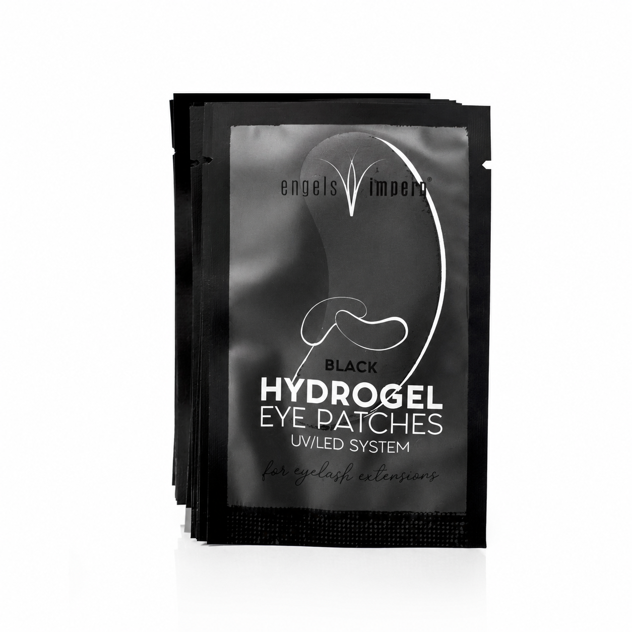Schwarze Hydrogel Augenpads für UV und LED Wimpernverlängerung von EngelsWimpern® auf weißem Hintergrund