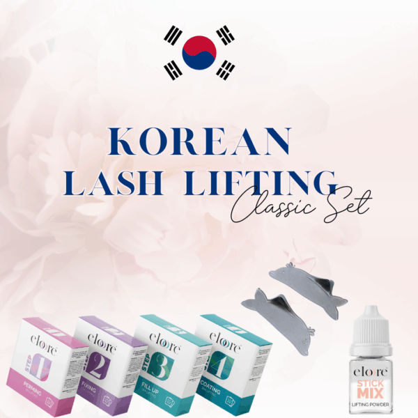 Korean Lash Lifting Classic Set – eloore® Profi-Set mit Cysteamine Lotionen, Stick Mix Pulver und Delfina Pads für kleberloses Lash & Brow Lifting